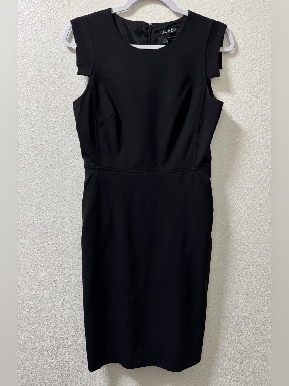 J Crew Tollegno 1900 Italian Wool Sheath Dress Sleeveless Back Zip Pockets 4